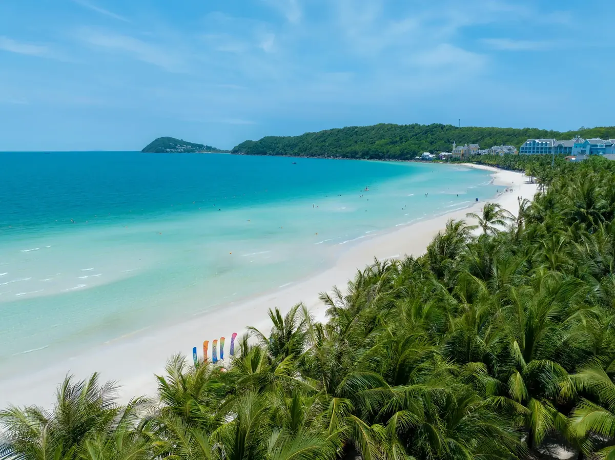 Palm-fringed white-sand beach in Vietnam