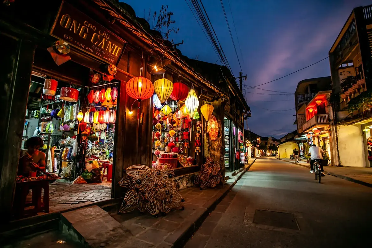 Lantern-lit street in Hoi An at night