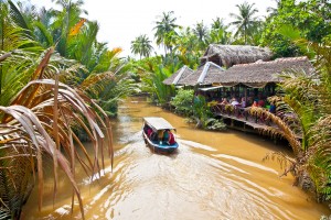 One of many Boat cruises along the Mekong Delta, this one departing from Ben Tre village.